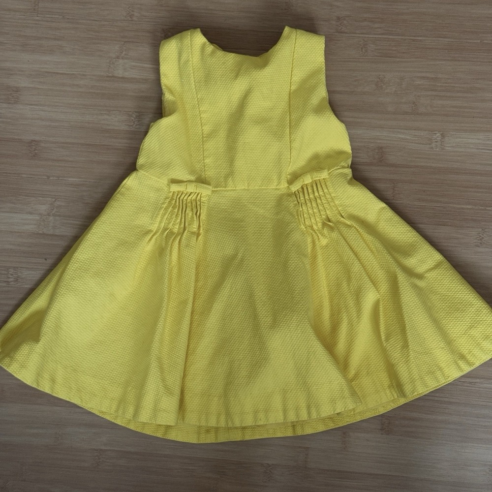 Jacadi Paris Girls Yellow Textured Summer Dress Bows 100% cotton Size 2A